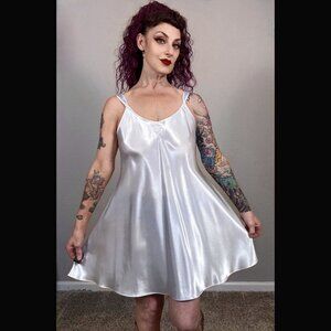 90s Oscar De Lauren Ice Blue Aline Slip Dress Lingerie Fit Flare Babydoll S